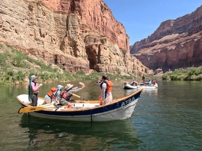 Day 3 - Buck Farm Canyon (Mile 41) to Nankoweap Canyon and Granaries (Mile 53): Frisbee between the boats