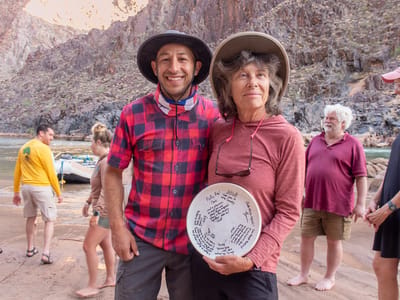 Day 6 - Zoroaster Rapid (Mile 85) to just after Hermit Rapid (MIle 96): Jose awarding me the \"Badass\" Frisbee