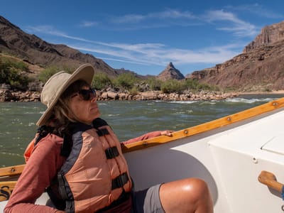 Day 14 (The Finale) - Mile 216 Camp to Diamond Creek: Me in dory and Diamond Peak