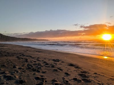 Pancake Rocks and Punakaiki Beach: Sunset from Punakaiki Beach
