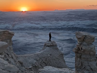 Mars Desert Research Station, Factory Butte, and Moonscape Overlook: Crazy person waiting for sunrise