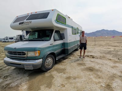 Prepping Me and the Motorhome for Burning Man: Our campsite on Kilgore and the playa
