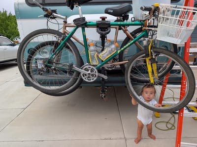Prepping Me and the Motorhome for Burning Man: Our grandson helping with the bikes