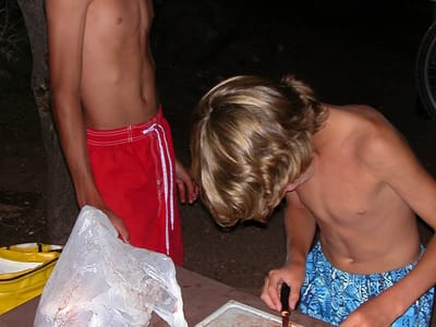 Flaming Gorge National Recreation Area Dam: Tommy's first filleting of trout