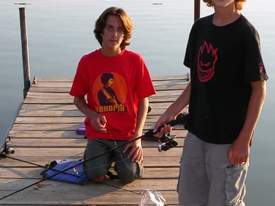 Prairie Rose State Park: Andrew and Tommy fishing in Prairie Rose State Park