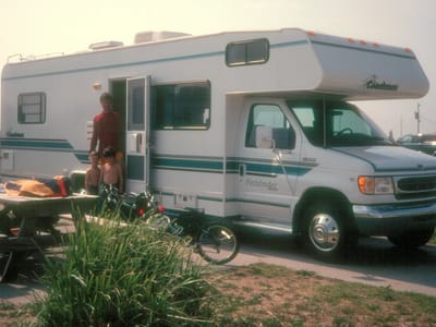Cape Hatteras National Seashore: Herb and boys by rental RV