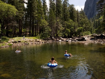 Yosemite Valley: Lolo and boys tubing the Merced
