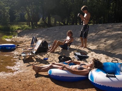 Yosemite Valley: Lolo and boys relaxing at Sentinel Beach