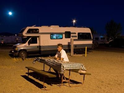 Reno / Grand Sierra Resort Casino & RV Park: Dad with picnic table - AJG