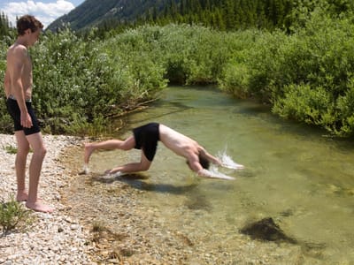 Grand Teton National Park: John Diving Into Glacial Runoff