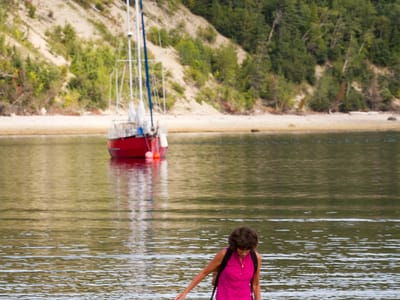 Tadoussac: Mom wading the St. Lawrence - TJG