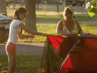Lake McConaughy State Park: Mother & daughter tent pitching team