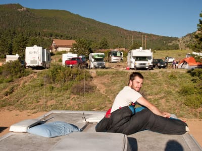 Estes Park: John waking up on roof of RV