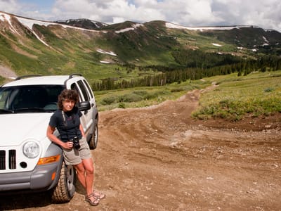 Breckenridge: Lolo with Jeep Liberty on Deer Creek Road