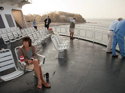 Tisbury: Lolo on early morning ferry from Woods Hole