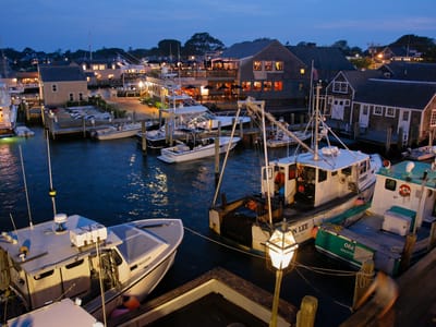 Edgartown: Night View from Memorial Wharf of Fishing Boats