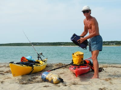 Edgartown: Herb loading Kayaks at Norton Point