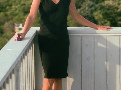 Chappaquiddick: Lolo in Black Dress on Deck of "Gut House"