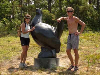 Manuel F. Correllus State Forest: Lolo and Herb with Booming Ben Sculpture