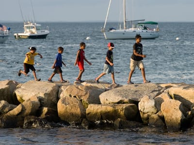 Chilmark: Kids Walking the Menemsha Jetty