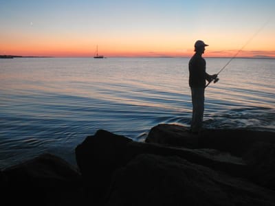 Chilmark: Dad Fishing Lobsterville at Sunset - AJG