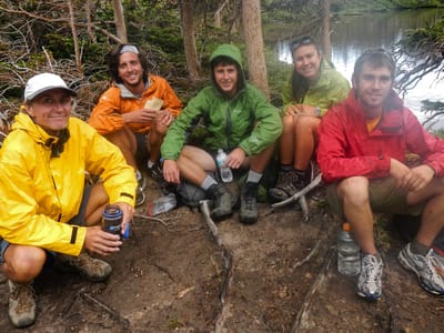 Rocky Mountain National Park: Lake Helene Hikers Lunching in Rain