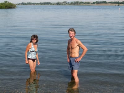 Columbia River: Lolo and Herb Swimming in the Columbia River