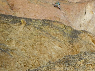 Bend: Tom leading up the five pitch \"Wherever I May Roam\"