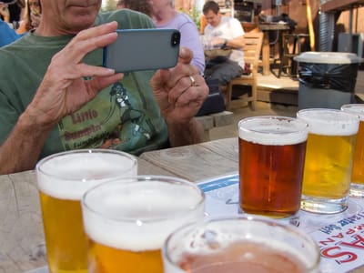San Francisco North / Petaluma KOA and Side Trips to San Francisco: Paul Composing a Photo at Lagunitas Brewery