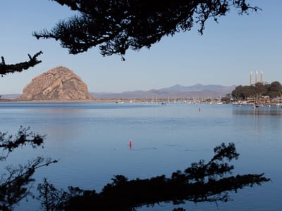 Morro Bay State Park and San Luis Obispo: Morro Rock with Smokestacks