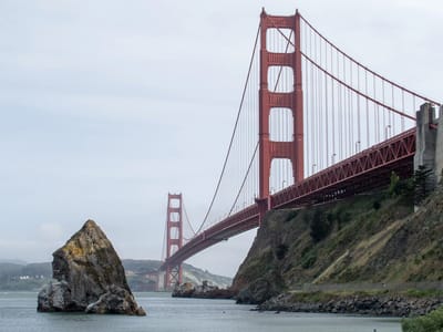 San Francisco North / Petaluma KOA: Golden Gate Bridge before Climb out on Bikes