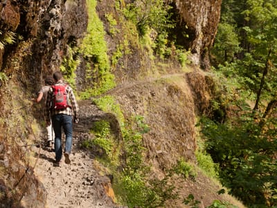 Columbia River Gorge National Scenic Area: Hiking the Eagle Creek Trail carved into the Cliff