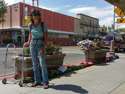 Eastern Sierra - South (Mammoth Lakes, Bishop, and Lone Pine): Lolo with Walker Reserving a Spot for Mule Day Parade