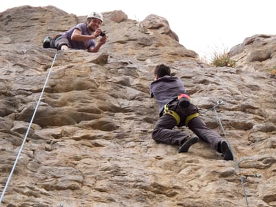 Eastern Sierra - South (Mammoth Lakes, Bishop, and Lone Pine): Andrew Photographing Tom Climbing