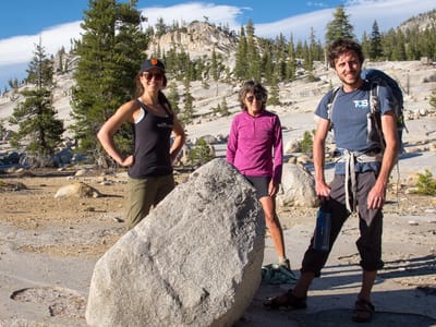 Tuolumne Meadows / Mono Lake: Celeste, Lolo, and Andrew on hike out of Murphy's Creek