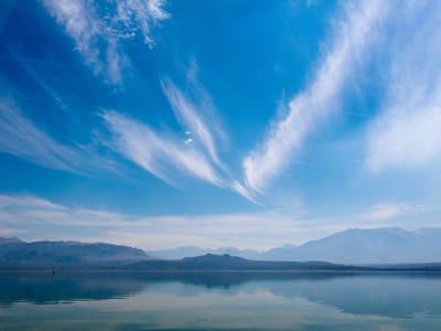 Tuolumne Meadows / Mono Lake: Mono Lake Sky with Tiny Lolo Kayaking
