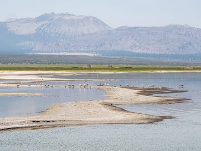 Mono Lake and Travertine Hot Springs (Bridgeport): Sand spit by remote tufas