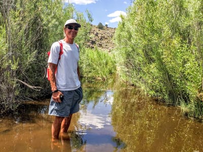 Mono Lake and Travertine Hot Springs (Bridgeport): Herb fording the river to Dog Town