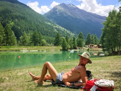 Zermatt and the Matterhorn: Herb relaxing on tiny Schalisee