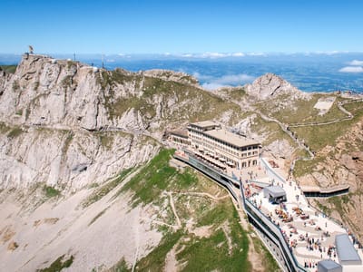 Lucerne: View of Pilatus-Kulm Hotel from Esel