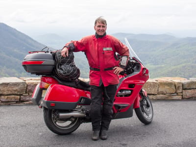 Skyline Drive to Fancy Gap: Herb with Honda ST1100 at Bacon Hollow Overlook