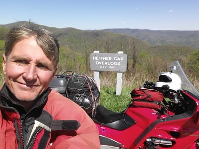 Blue Ridge Parkway to Ashville: Bad Helmet Hair Selfie