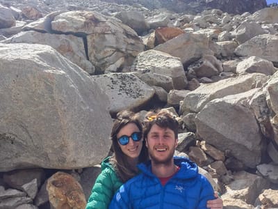 Bishop: Tommy and Erin excited about their next day climb up Cardinal Pinnacle