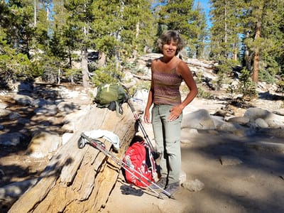 Tuolumne Meadows: Lolo getting ready to hit the trail to Clouds Rest