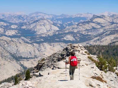 Tuolumne Meadows: Lolo approaches the Clouds Rest summit