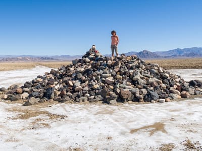 Mojave Road - Near Marl Springs (mile 77) to entrance to Afton Canyon (mile 116): Lolo atop the Travelers Monument