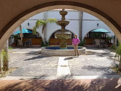 Border Crossing and San Quintin: Courtyard of Hotel Mision Santa Maria