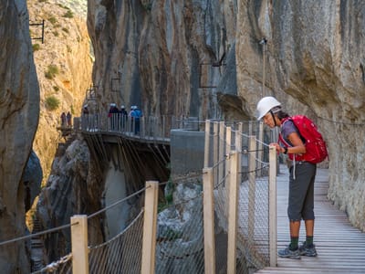 Ardales and the Caminito del Rey: Lolo making sure the fencing looks sound