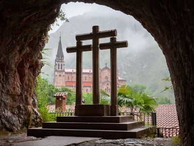 Basilica de Covadonga: View of the Basilica from Santa Cueva