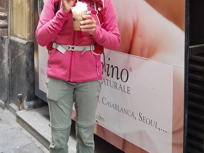 Bilbao: Lolo enjoying her birthday cafe con helado (ice cream)